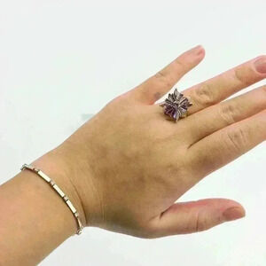 Purple and gold diamond shape rhinestone adjustable spinning top  ring